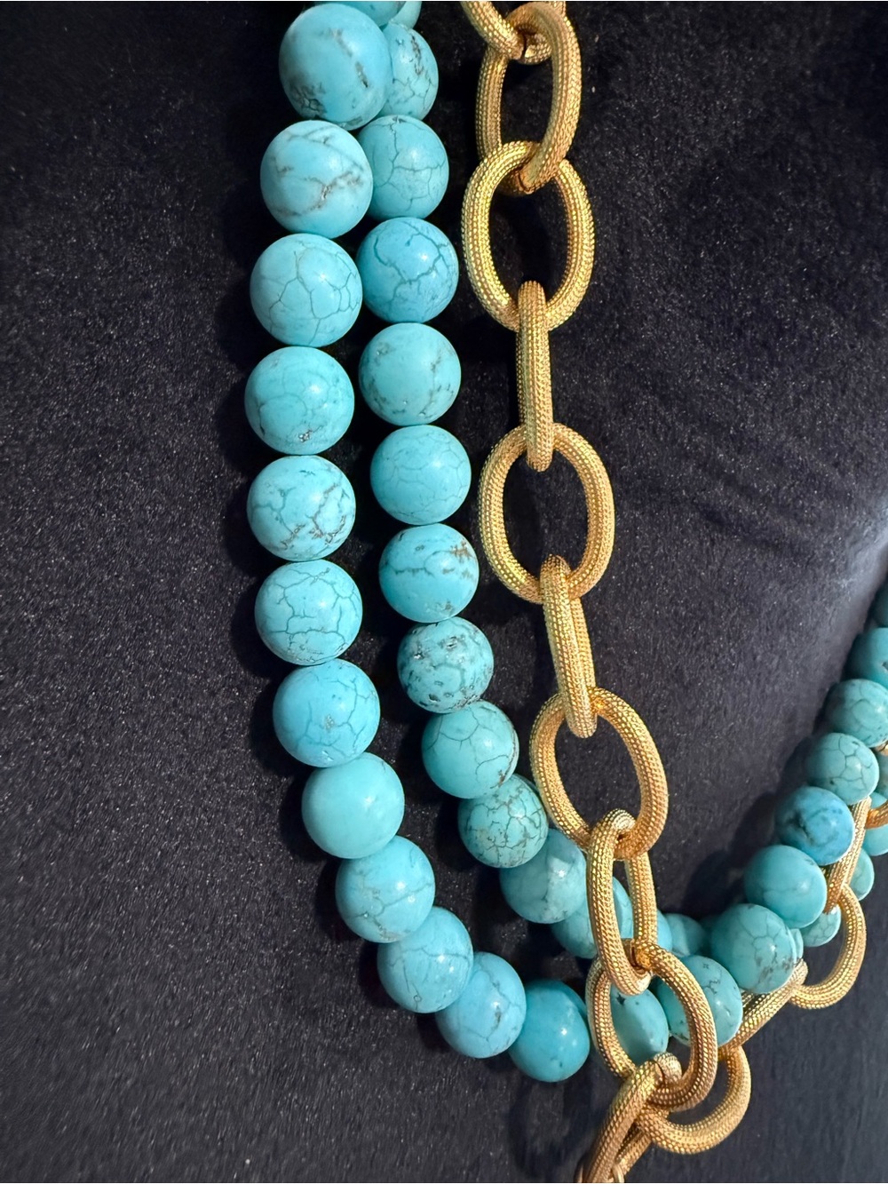 Susan Shaw Turquoise Bead and Gold Medallion Necklace - Picture 6 of 6